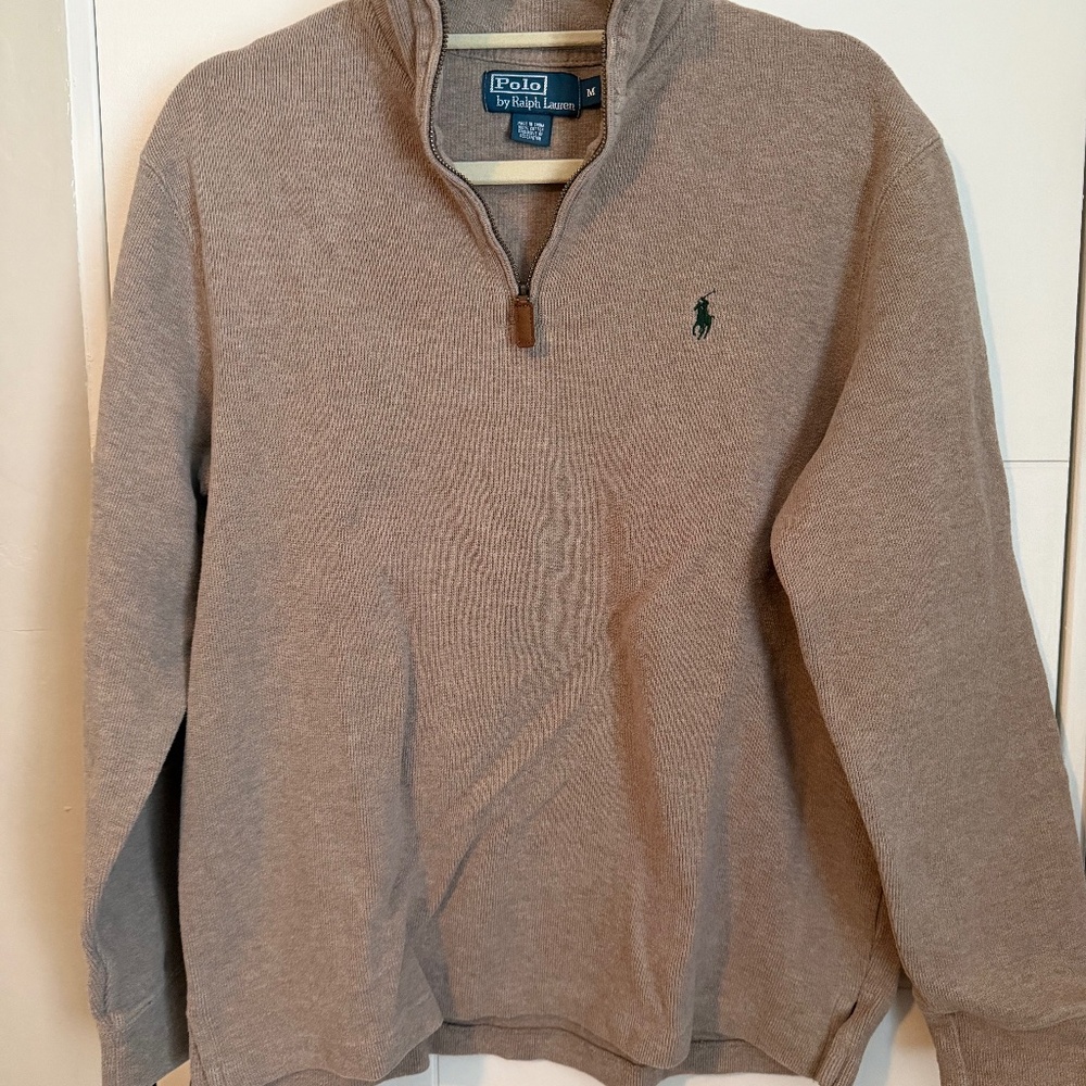 MENs_Polo by Ralph Lauren Half-Zip Sweater Classic (Heather Khaki - Medium)